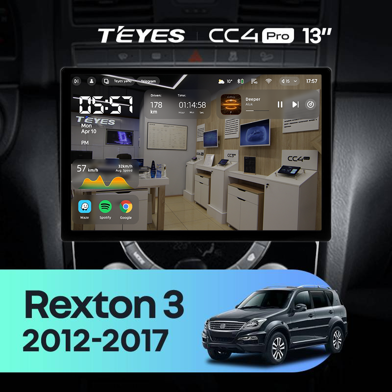 Штатная магнитола Teyes CC4 Pro 8/128 SsangYong Rexton Y290 3 (2012-2017) (13")