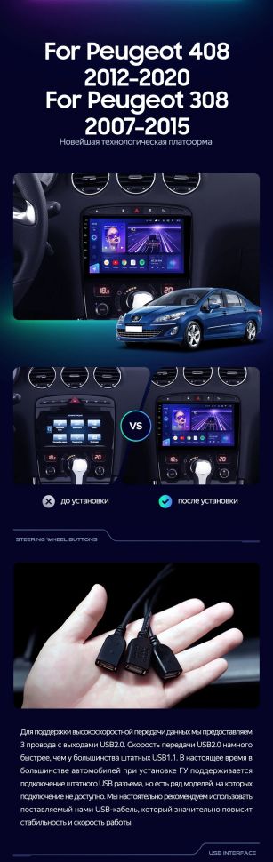 Штатная магнитола Teyes CC3 2K 360 6/128 Peugeot 408 1 T7 (2012-2020)