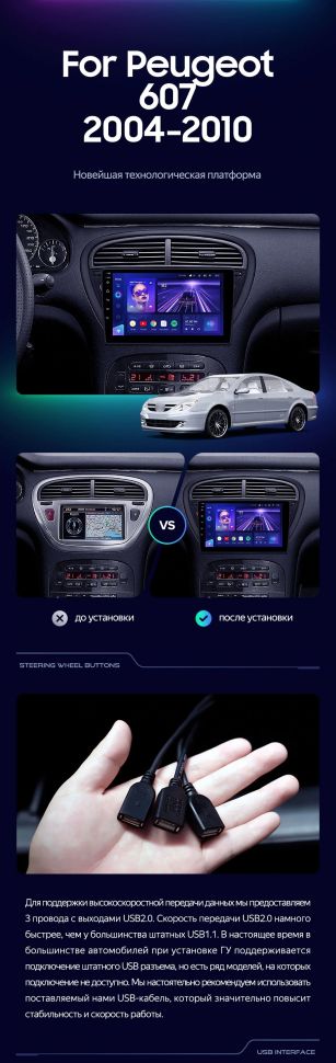 Штатная магнитола Teyes CC3 4/32 Peugeot 607 (2004-2010)