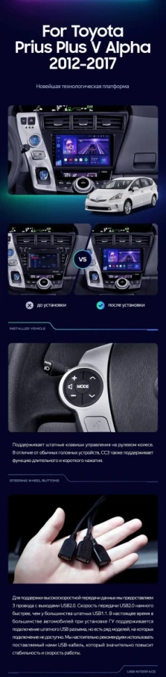 Штатная магнитола Teyes CC3 2K 6/128 Toyota Prius Plus V Alpha LHD RHD (2012-2017)
