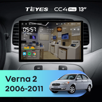 Штатная магнитола Teyes CC4 Pro 8/128 Hyundai Verna 2 (2006-2011) (13")