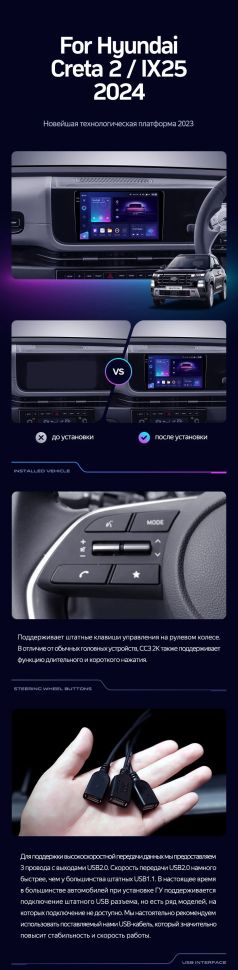 Штатная магнитола Teyes CC3 2K 360 6/128 Hyundai Creta 2 IX25 2024