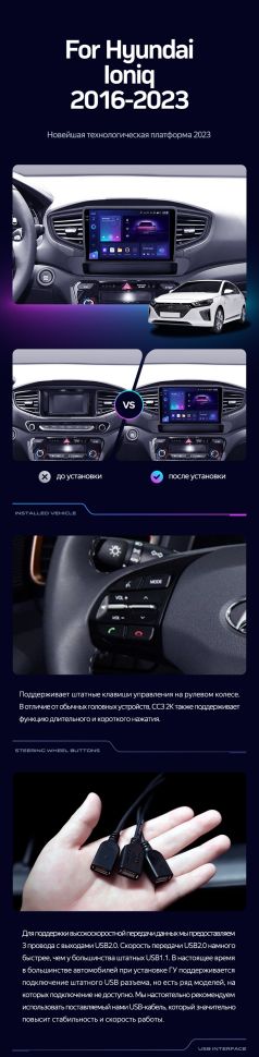 Штатная магнитола Teyes CC3 4/32 Hyundai Ioniq AE (2016-2023) Тип-A