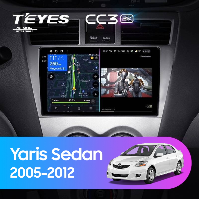 Штатная магнитола Teyes CC3 2K 360 6/128 Toyota Yaris Sedan (2005-2012)