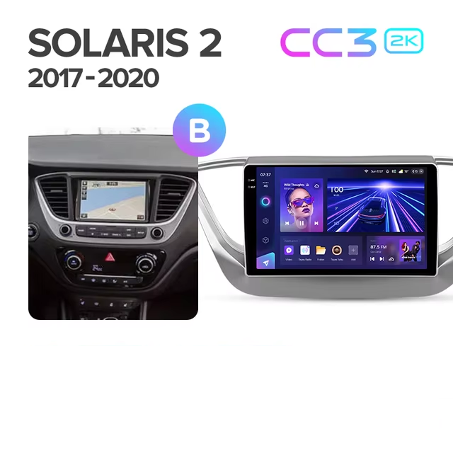 Штатная магнитола Teyes CC3 2K 6/128 Hyundai Solaris 2 (2017-2020) F1 Тип-A