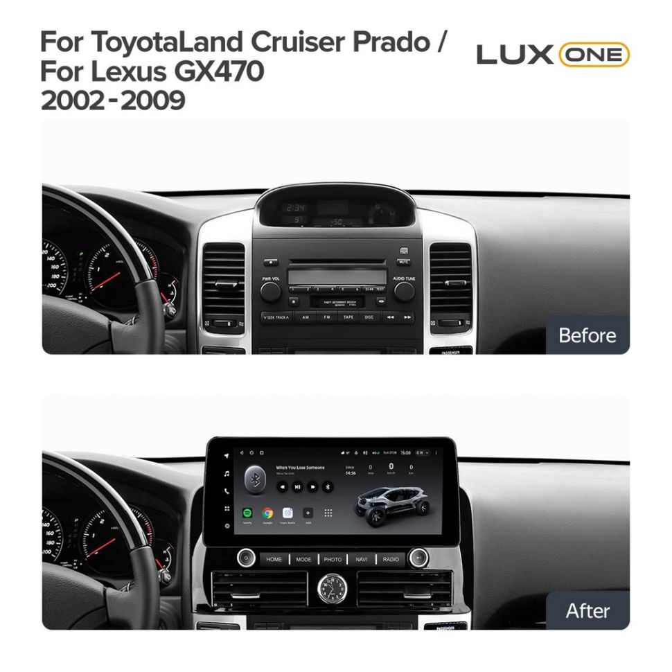 Переходная рамка Toyota Land Cruiser Prado 120 / Lexus GX470 GX 470 J120 (YJ) (2002-2009) (12,3")