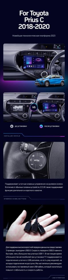 Штатная магнитола Teyes CC3 4/32 Toyota Prius C (2018-2020) Правый руль