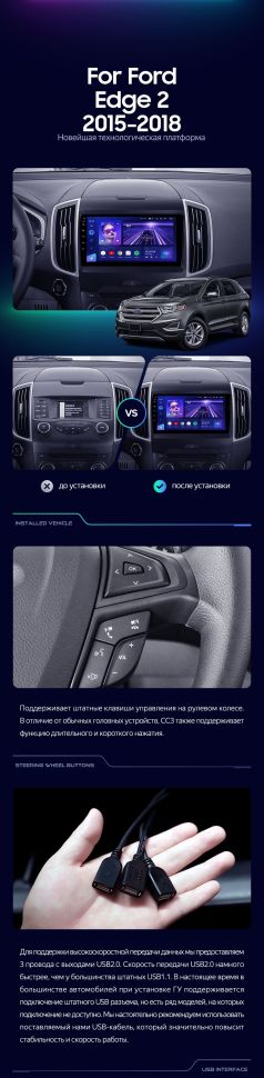 Штатная магнитола Teyes CC3 4/32 Ford Edge 2 (2015-2018) F2