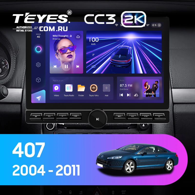 Штатная магнитола Teyes CC3 2K 6/128 Peugeot 407 (2004-2011) F2 (13" с кнопками)