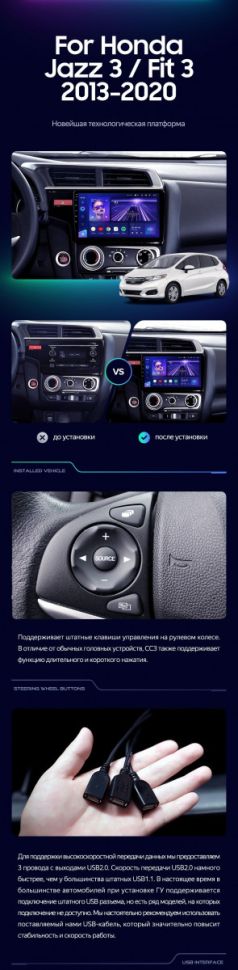 Штатная магнитола Teyes CC3 4/32 Honda Fit 3 GP GK (2013-2020) Тип-A