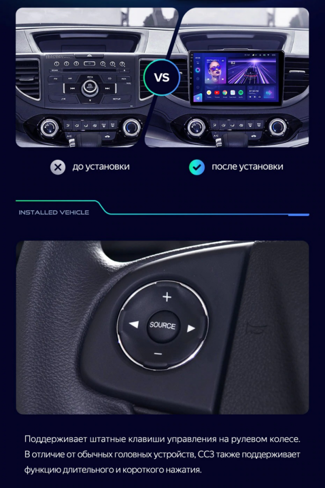 Штатная магнитола Teyes CC3 2K 360 6/128 Honda CR-V 4 RM RE (2011-2018) Тип-C