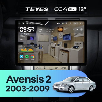 Штатная магнитола Teyes CC4 Pro 8/128 Toyota Avensis T250 (2003-2009) (13")