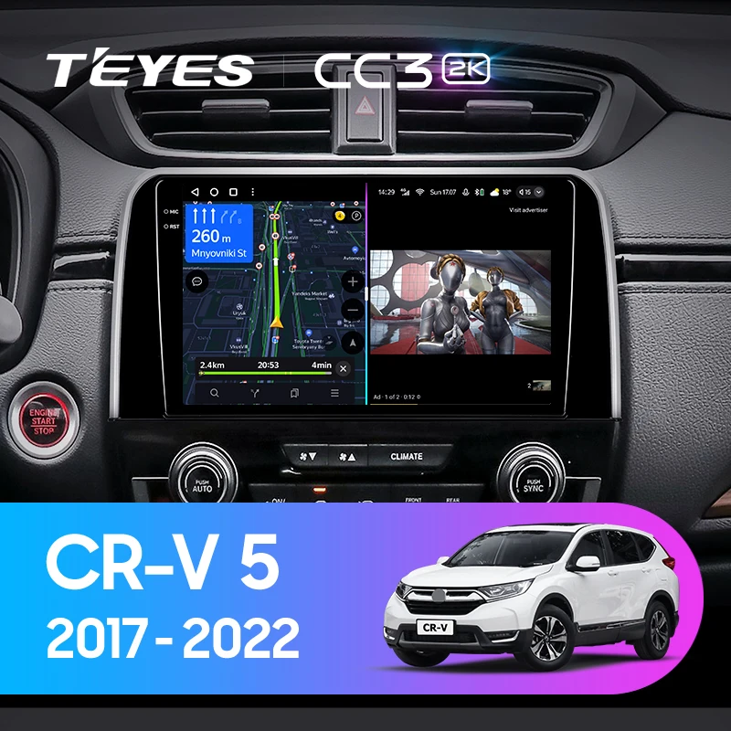 Штатная магнитола Teyes CC3 2K 360 6/128 Honda CR-V 5 RT RW (2017-2022)