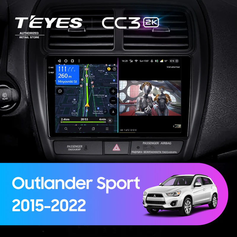 Штатная магнитола Teyes CC3 2K 6/128 Mitsubishi Outlander Sport (2015-2022) Тип-B