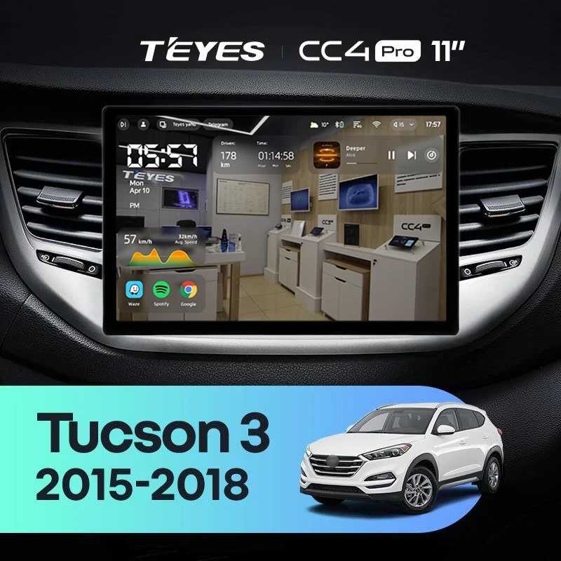 Штатная магнитола Teyes CC4 Pro 8/128 Hyundai Tucson 3 (2015-2018) Тип-B (11")