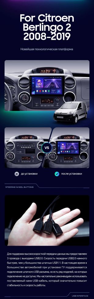 Штатная магнитола Teyes CC3 2K 4/64 Citroen Berlingo 2 B9 (2008-2019)