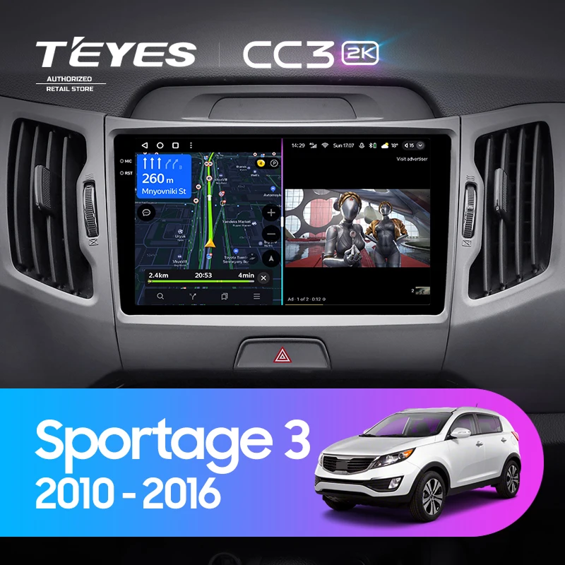 Штатная магнитола Teyes CC3 2K 360 6/128 Kia Sportage 3 SL (2010-2016) Тип-A