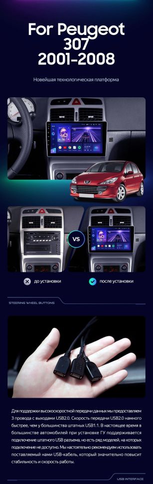 Штатная магнитола Teyes CC3 2K 6/128 Peugeot 307 1 (2001-2008)