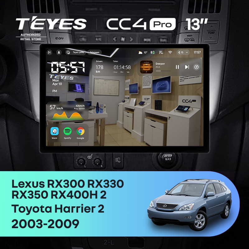 Штатная магнитола Teyes CC4 Pro 8/128 Toyota Harrier (2003-2009) (13")