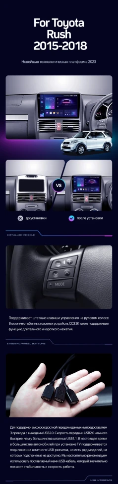 Штатная магнитола Teyes CC3L 4/32 Toyota Rush (2015-2018) Правый руль
