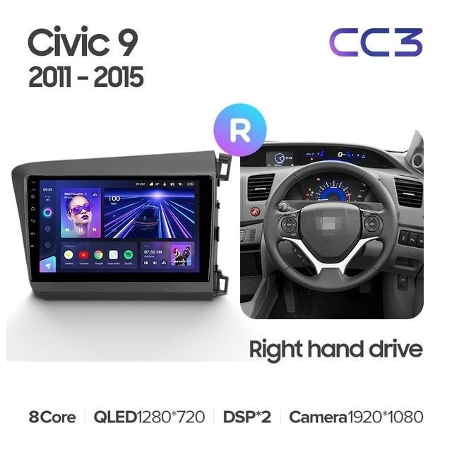 Штатная магнитола Teyes CC3L 4/32 Honda Civic 9 FB FK FD (2011-2015) Правый руль