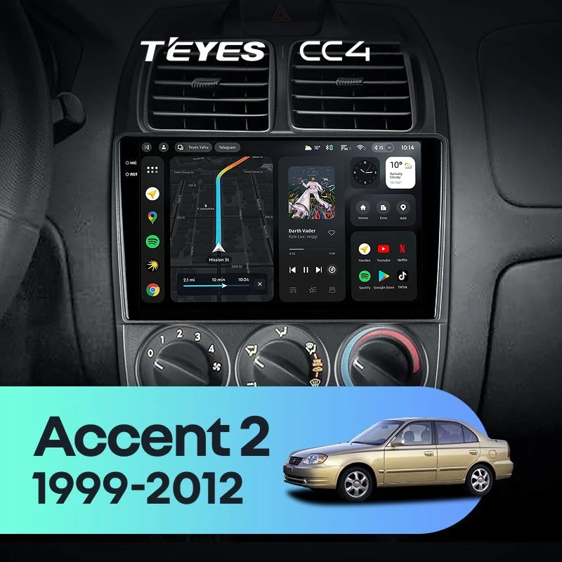 Штатная магнитола Teyes CC4 6/64 Hyundai Accent II LC2 (1999-2012) F2