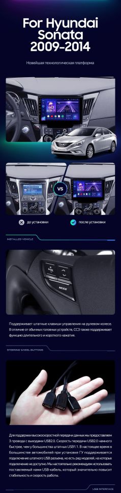 Штатная магнитола Teyes CC3L 4/32 Hyundai Sonata 6 YF (2009-2014) Тип-A
