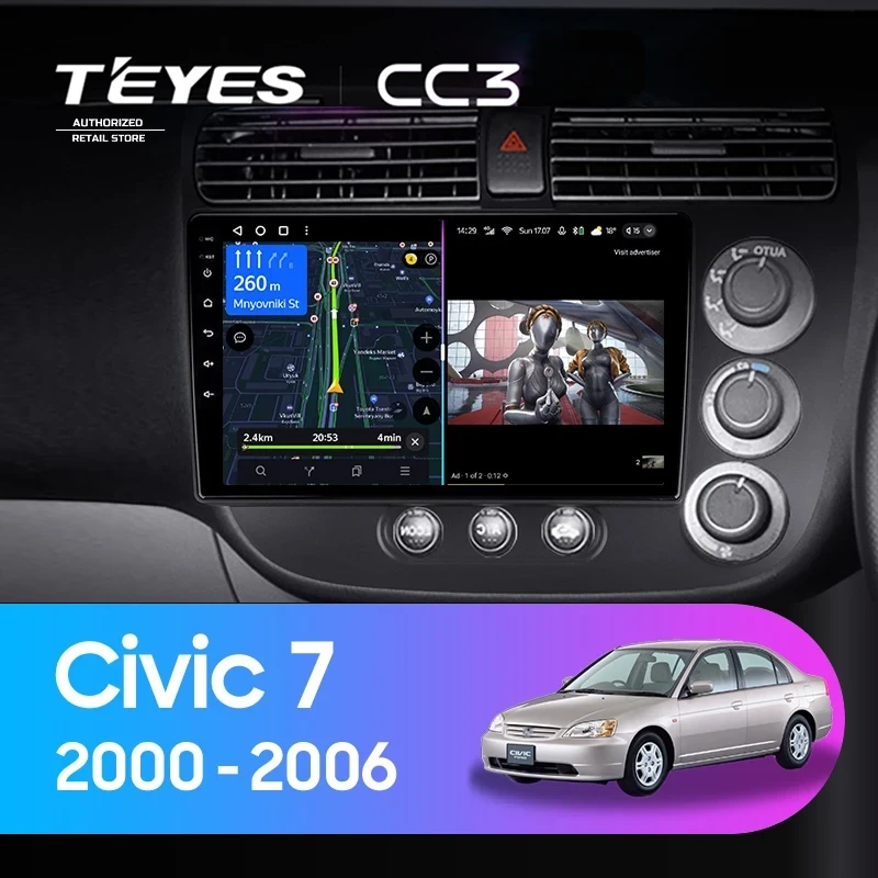 Штатная магнитола Teyes CC3 4/32 Honda Civic 7 (2000-2006) F2 Правый руль