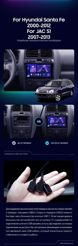 Штатная магнитола Teyes CC3 4/32 Hyundai Santa Fe SM (2000-2012)