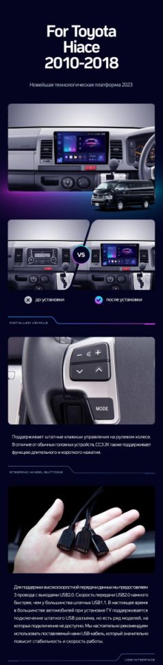 Штатная магнитола Teyes CC3 2K 4/64 Toyota Hiace H200 (2010-2018) Правый руль