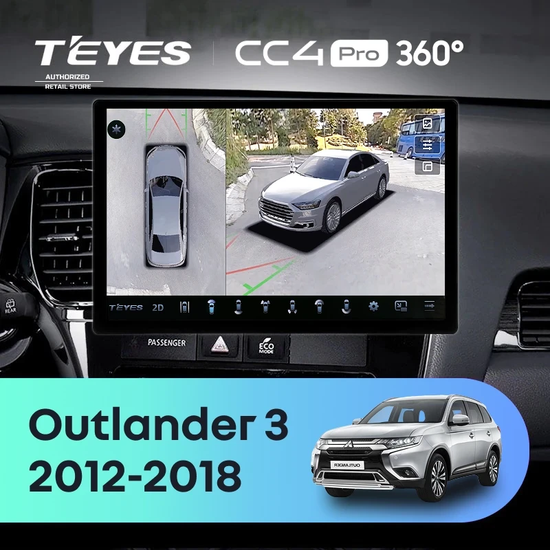 Штатная магнитола Teyes CC4 Pro 360 12/256 Mitsubishi Outlander 3 GF0W GG0W (2012-2018) Тип-A (13")