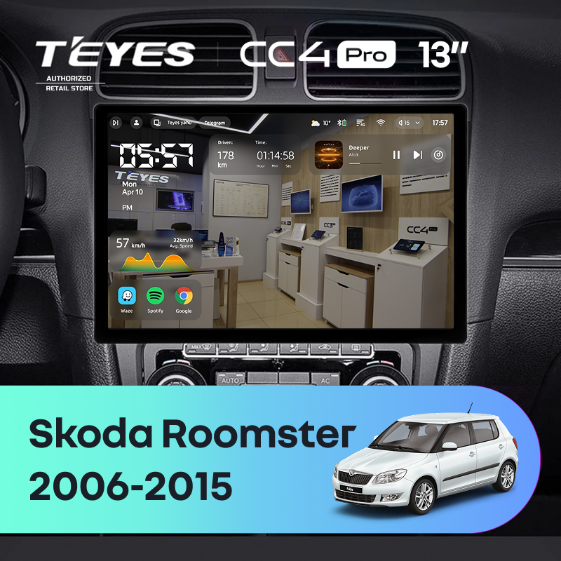 Штатная магнитола Teyes CC4 Pro 8/128 Skoda Roomster (2006-2015) (13")