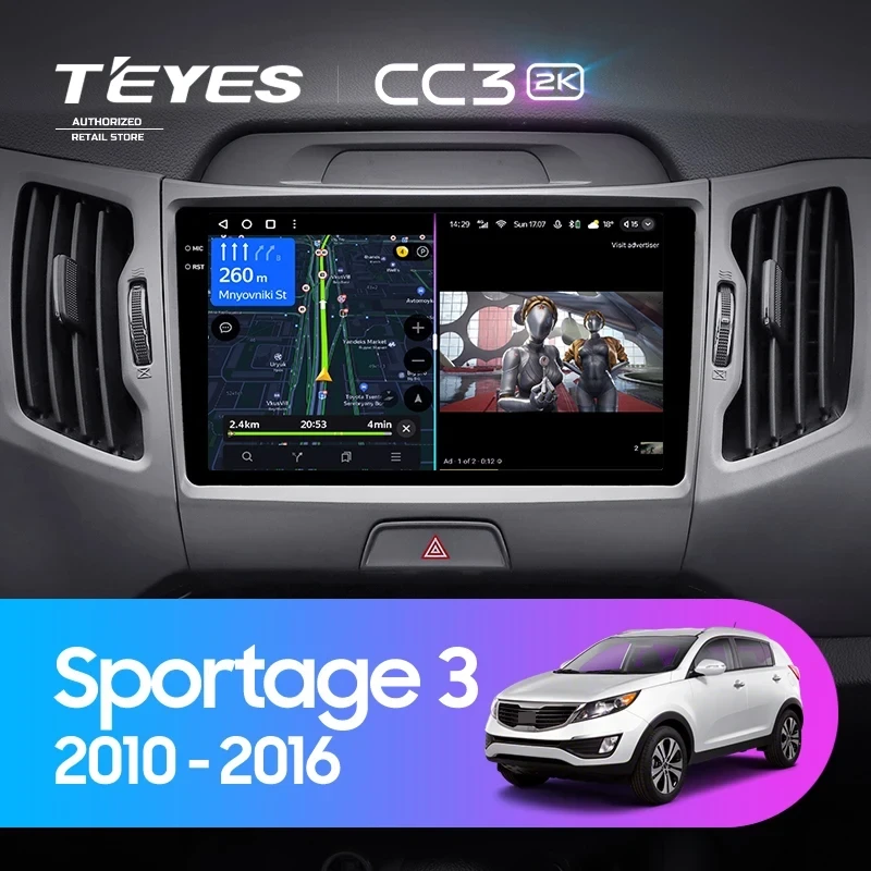 Штатная магнитола Teyes CC3 2K 6/128 Kia Sportage 3 SL (2010-2016) Тип-A