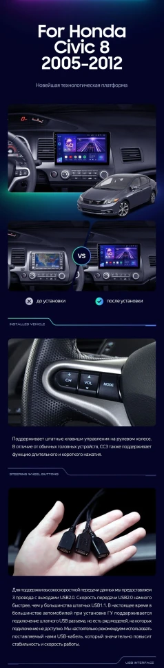 Штатная магнитола Teyes CC3L 4/32 Honda Civic 8 FK FN FD (2005-2012)